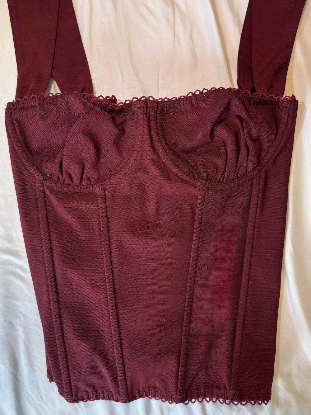 Edikted Burgundy Lace-Trim Bustier Top